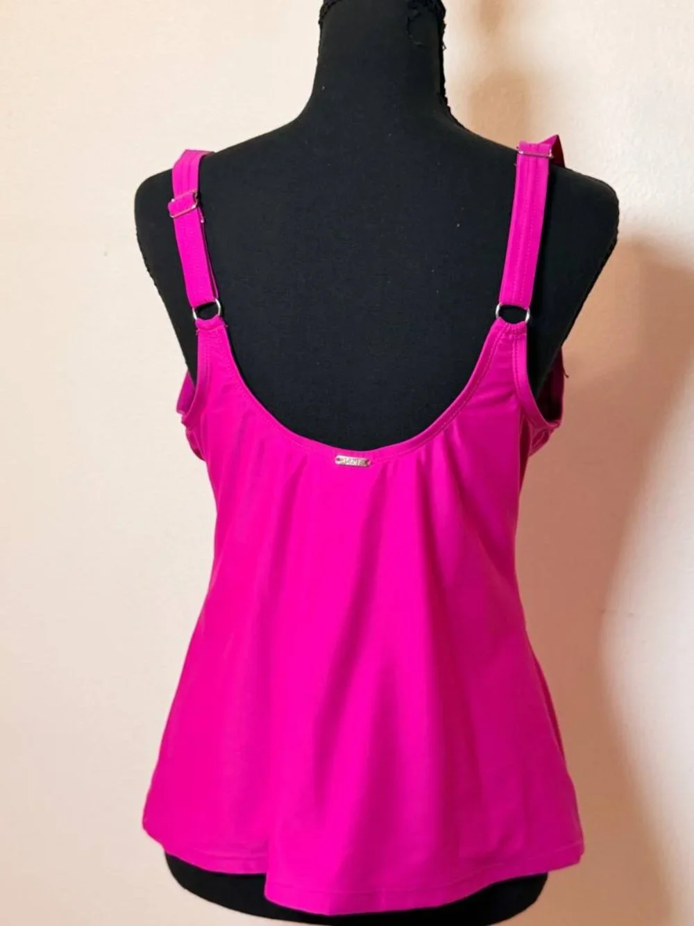 DKNY Hot Pink Ruffle Tankini Swim Top Vacation Resort Style